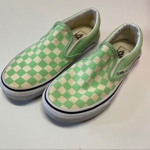 Green Checkerboard Vans Slip On Shoes Womens 7